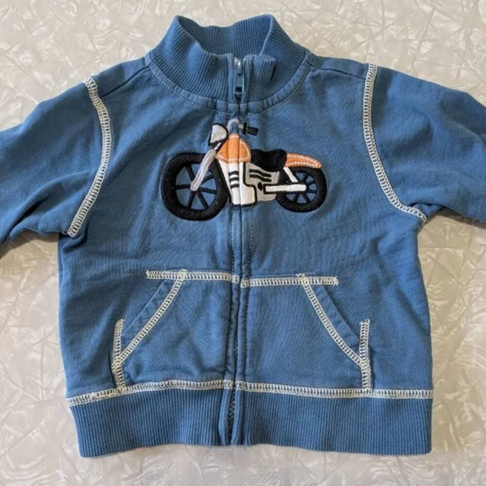 Gymboree 6mo-12mo Blue Motorcycle‎ Zip Sweatshirt Jacket